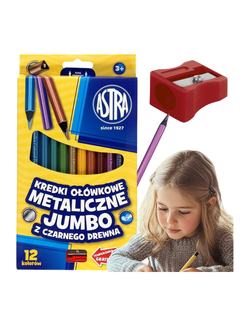 KREDKI SZKOLNE OŁÓWKOWE METAL. JUMBO 12 KOL ASTRA